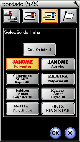 8 Corte automático da linha (básico) A máquina automaticamente corta as linhas ao parar para troca de linha para a próxima cor se esta opção estiver ativada.