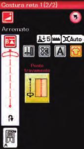 Estão disponíveis também as costuras retas pré-programadas com arremate automático (ponto auto reverso) e retrocesso automático (ponto travamento).