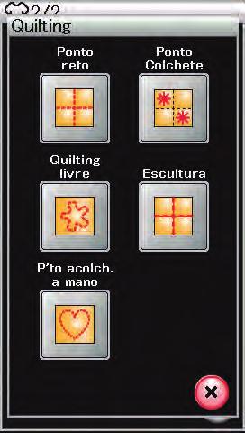 4 Quilting (Acolchoado) Nesta seção estão disponíveis 5 tipos bastante úteis de pontos para quilting (costura de acolchoados).