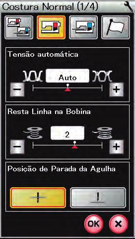 Modo configuração costura normal Tensão automática da linha A máquina ajusta automaticamente a tensão da linha para cada ponto selecionado.