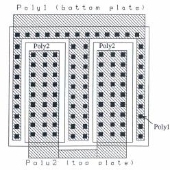 Capacitors POLY: -To limit parasitic resistance quite a few contacts have to be used to form the connections to the poly