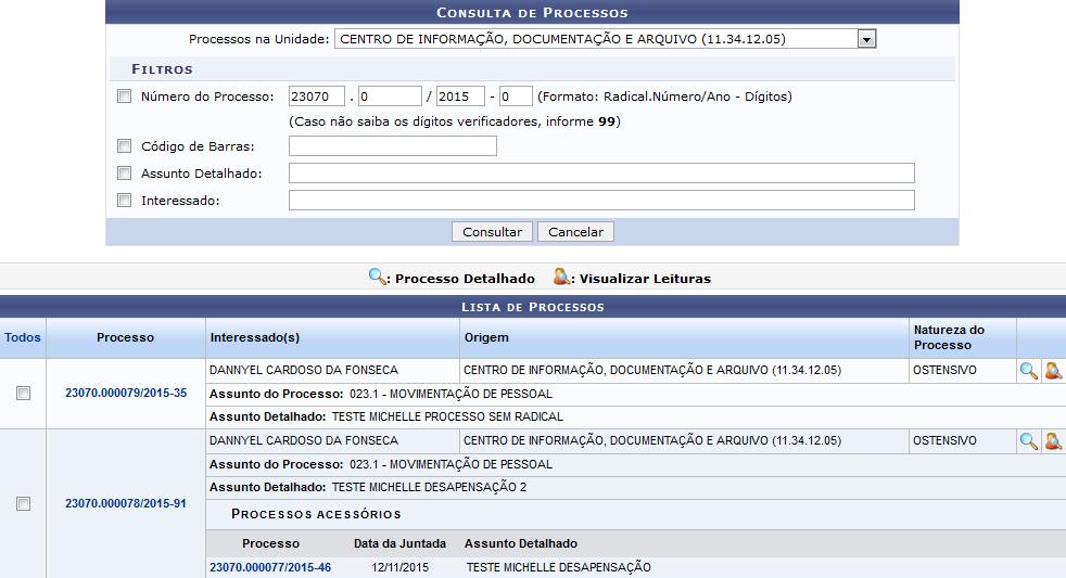 ARQUIVO ARQUIVAR PROCESSO Esta funcionalidade permite realizar o arquivamento dos processos cadastrados no sistema da Instituição.