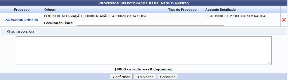 desejados, clique em Confirmar Arquivamento para prosseguir com a operação.