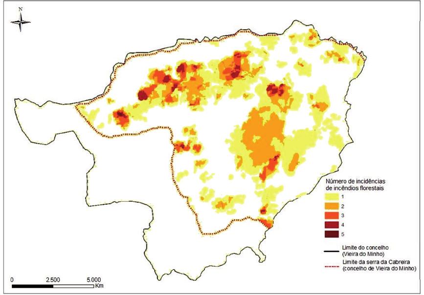 territorium 17 97 Fig. 5 Recorrência de incêndios florestais (1990-2007) na serra da Cabreira, concelho de Vieira do Minho. Em 1998, L. Lourenço e A.