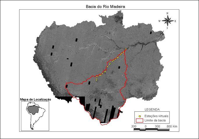 A área de estudo abrange todo o Rio Madeira, de sua nascente, no rio Beni, no rio Amazonas.