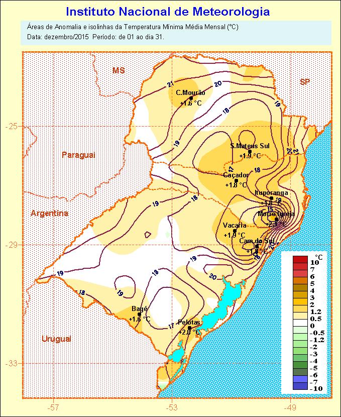 Figura 2. Temperatura Mínima, Temperatura Máxima e anomalias (dezembro/2015).