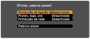 Uso dos recursos de segurança do projetor Execute um ou mais dos seguintes procedimentos para impedir o uso não autorizado do projetor: Atribuir senha.