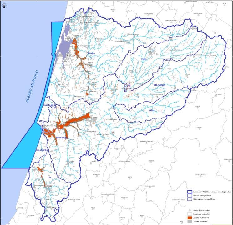 QSiGA 14 - Inundações Na RH4 estão identificados vários troços críticos nas bacias hidrográficas dos rios Vouga, Mondego e Lis: - o troço do rio Águeda entre a cidade de Águeda e a
