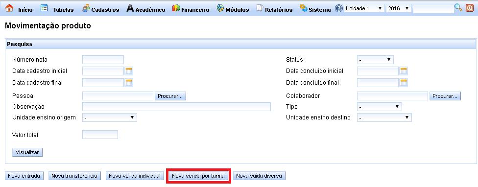 d. Abrirá uma nova janela nela selecione a EMPRESA EMITENTE (1), selecione a ÁREA DE CONSUMO (2) selecione o CURSO (3), SÉRIE (4) e TURMA (5); e.