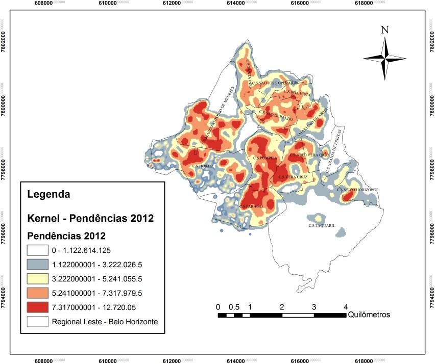 Figura 8 Distribuição da frequência de ausência de diagnóstico de LVC no DS Leste, Belo Horizonte, 2012.