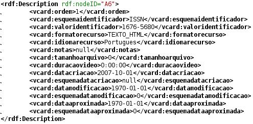 Conversão de Metados... 12 As funções rdf:description são utilizadas para fazer a conversão do padrão Dublin Core para o padrão RDF, cada uma representando um tipo de informação do recurso.