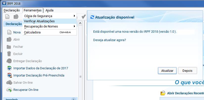 Com a funcionalidade de atualização automática do PGD IRPF, é possível atualizar a versão do aplicativo sem a necessidade de realizar o download no sítio da Receita Federal