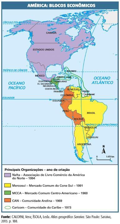 AMÉRICA: LOCALIZAÇÃO E REGIONALIZAÇÃO Regionalização por blocos econômicos Mercado Comum do Sul (Mercosul); Acordo de Livre Comércio da América do