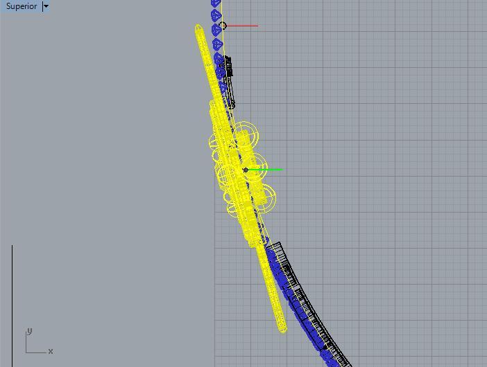 67. Mude para o layer Pérolas. Crie uma reta horizontal a partir do ponto de intersecção da reta vertical e a grande curva horizontal como na imagem.