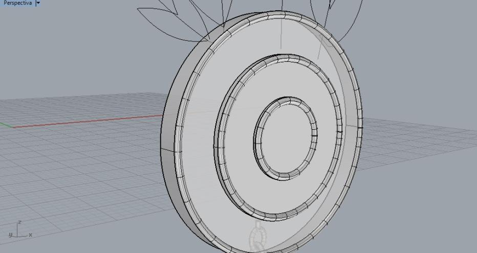 52. Use novamennte o comando ExtrudeCrv nas folhas do detalhe acima dos círculos. Os modos Solid e BothSides devem estar ativados. A distância é 0,5mm.