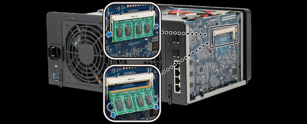 096 MB Se a sua DiskStation não reconhecer a memória ou não arrancar correctamente, confirme se a memória está instalada da forma correcta.