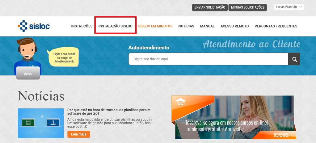 2.5. Depois de autenticado, acesse no menu a opção Instalação