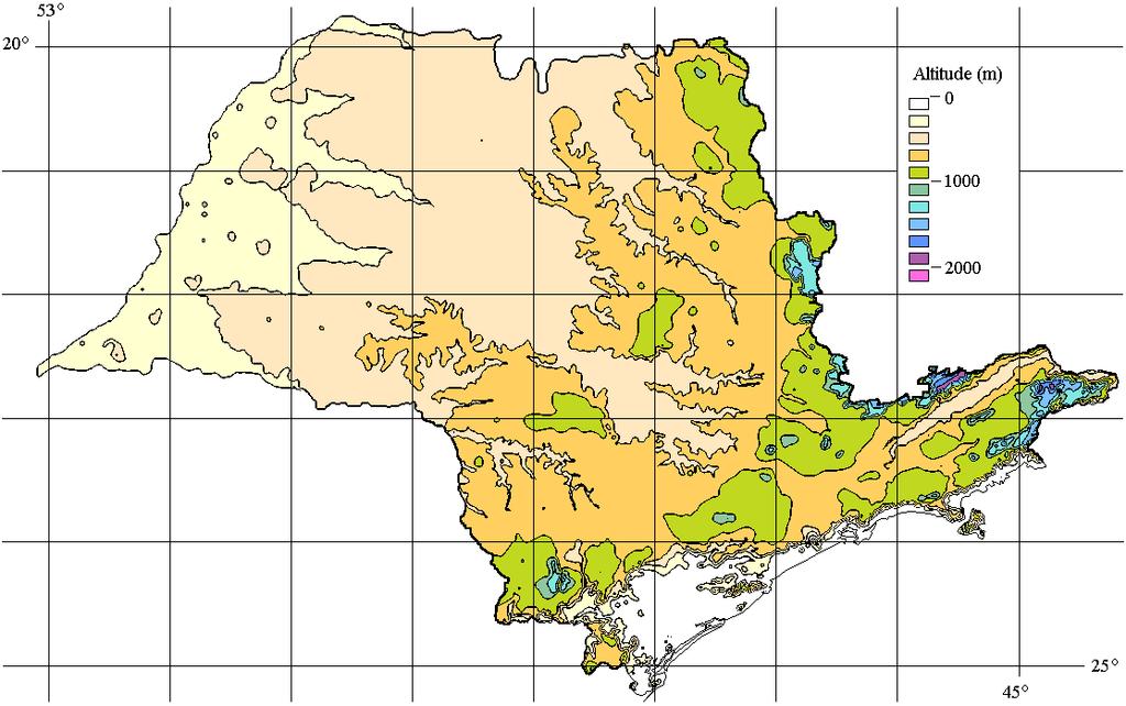 Mapa Hipsométrico (altitudes) de