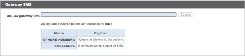 Pode aceder a um URL do Gateway SMS seguro a partir do seu fornecedor de serviços Internet ou de gateway de terceiros para fornecer aos técnicos de apoio ao cliente a opção de enviar chaves de acesso