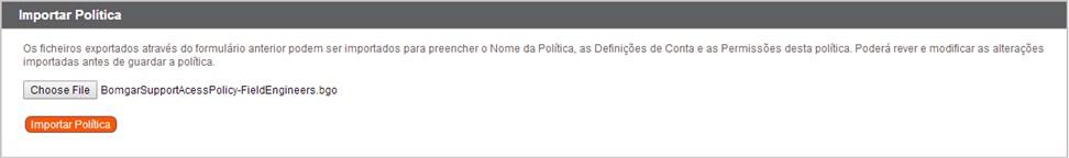 Agora pode importar essas definições de política para qualquer outro site da Bomgar que suporte a importação de políticas de sessão.