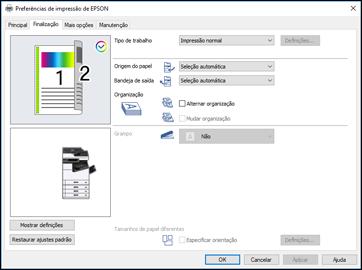 Seleção das opções de finalização - Windows Você pode selecionar uma variedade de opções de acabamento para seu documento ou foto na guia Acabamento. 1.