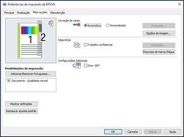 Tema principal: Seleção das opções de finalização - Windows Seleção das opções adicionais de impressão - Windows Você pode selecionar uma variedade de opções adicionais de impressão para seus