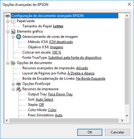 Seleção de opções adicionais de leiaute e impressão - software de impressora PostScript - Windows Você pode selecionar uma variedade de opções adicionais de leiaute e impressão para seu documento ou