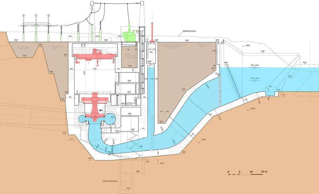 As Figuras 8 e 9 são cortes das centrais hidroelétrica Alqueva II e a Figura 10 apresenta