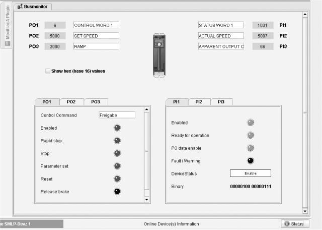 Servidor Web integrado Estrutura do Applet de diagnóstico 10 Exemplo: Plugin monitor de bus para MOVITRAC Este plugin é utilizado para visualizar os dados do processo entre o