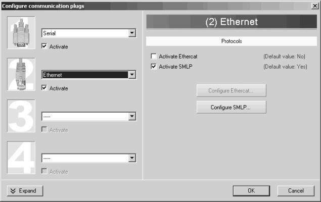 É apresentada a janela "New network". Atribua um nome para a nova rede e confirme os dados introduzidos. É apresentada a janela principal e a janela "Configure communication plugs" é aberta.