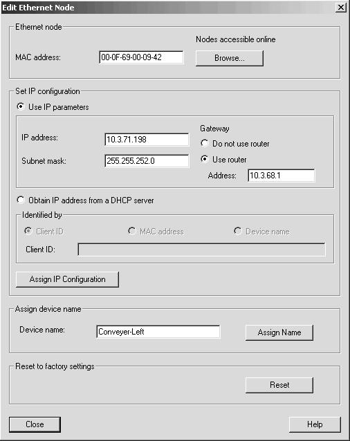 7 Elaboração do projecto com PROFINET Configuração do controlador PROFINET IO [6] [5] [4] [7] [3] [2] [8] [9] [1] 62330AEN [1] Botão "Close" [2] Campo de introdução "Device name" [3] Botão "Assign IP