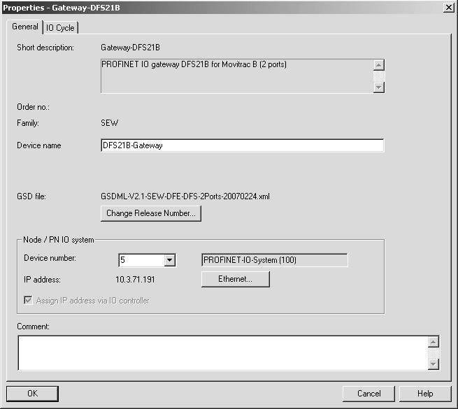 7 Elaboração do projecto com PROFINET Configuração do controlador PROFINET IO Configuração das estações Após a configuração dos vários slots, é necessário proceder às configurações adicionais da nova