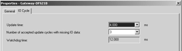 11836AEN No separador "IO Cycle" [2], é possível configurar o tempo de actualização usado pela estação para actualização dos dados do processo.