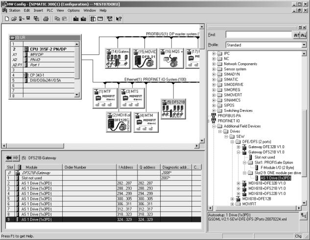 Elaboração do projecto com PROFINET Configuração do controlador PROFINET IO 7 A figura seguinte mostra a configuração dos