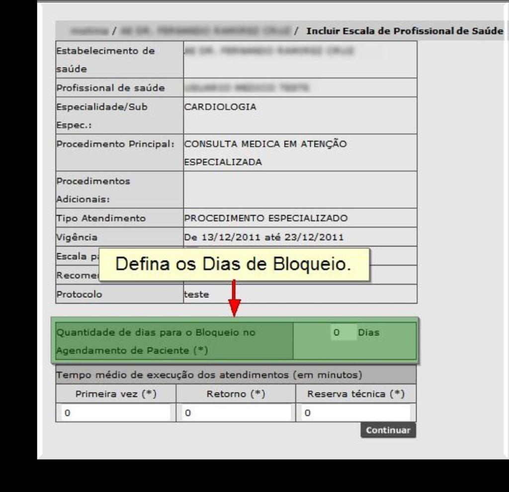 Indique o tempo médio para cada tipo de consulta e clique em