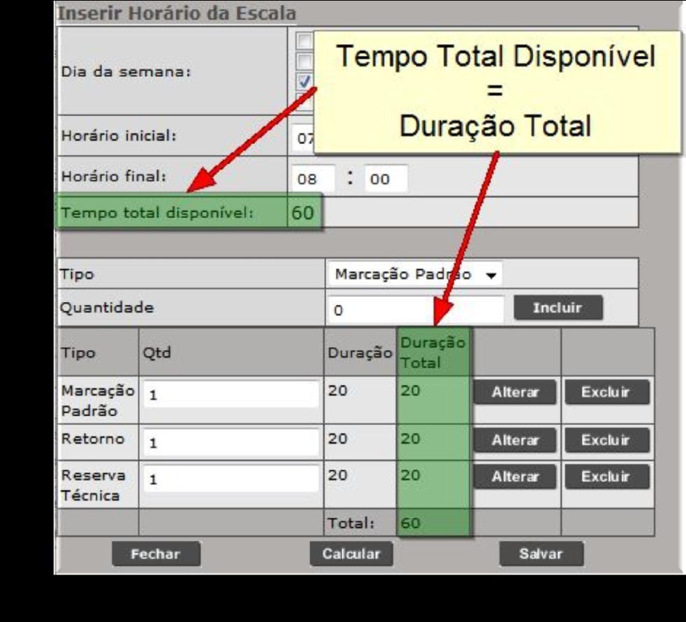 Ao clicar neste botão, o sistema indica o Tempo Total Disponível para a criação da Grade.