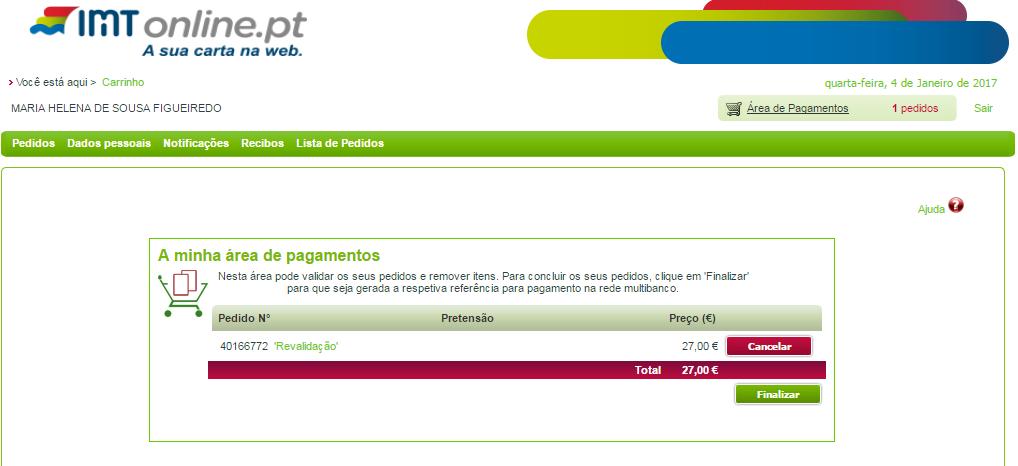 Após a confirmação surge o seguinte ecrã, identificando o seu pedido com um número. Poderá, ao clicar na área de pagamentos, passar para o ecrã seguinte.