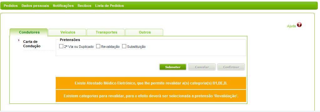 prosseguir ; NOTA: Caso ocorra alguma mensagem que o impeça de prosseguir, deverá enviar print da mesma junto com dados de NIF e Carta de Condução para