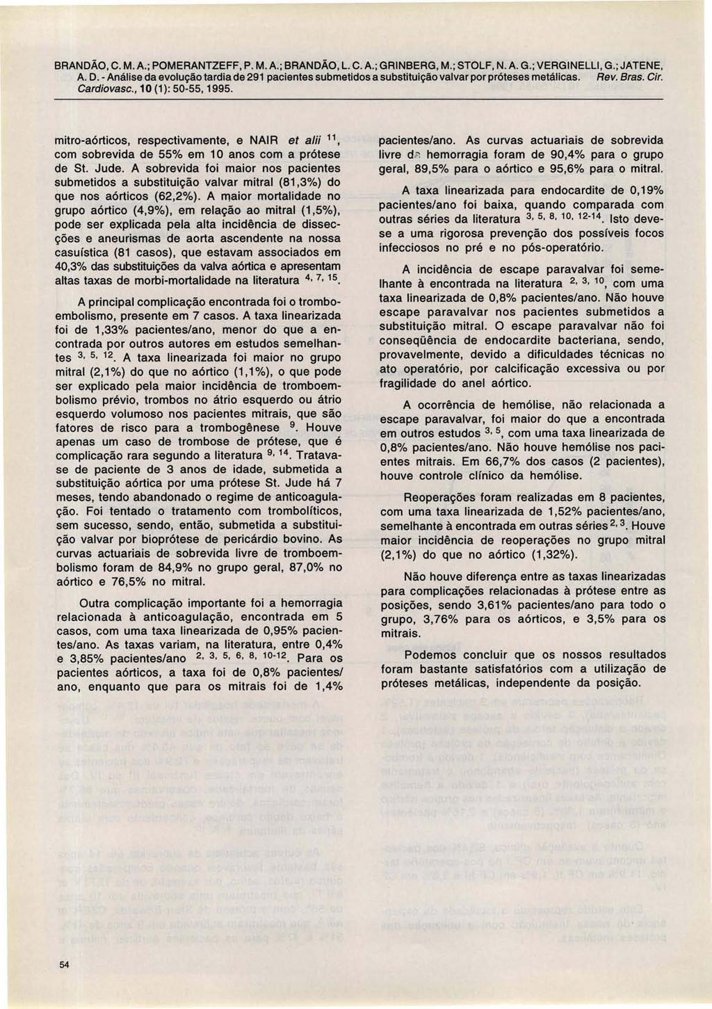 BRANDÃO, C. M. A.; POMERANTZEFF, P. M. A.; BRANDÃO, L. C. A. ; GRINBERG, M. ; STOLF, N. A. G.; VERGINELLI, G.; JATENE, Cardiovasc., 10 (1): 50-55, 1995.