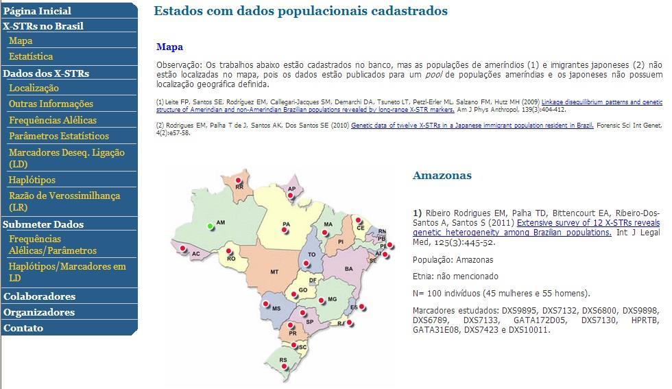 Figura 4: Seção X-STRs no Brasil Mapa. Dados do trabalho cadastrado no BGBX para o Estado Amazonas (marcado com 