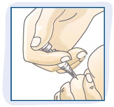 Uma manga protetora irá envolver a agulha automaticamente. Pode soltar a prega de pele.