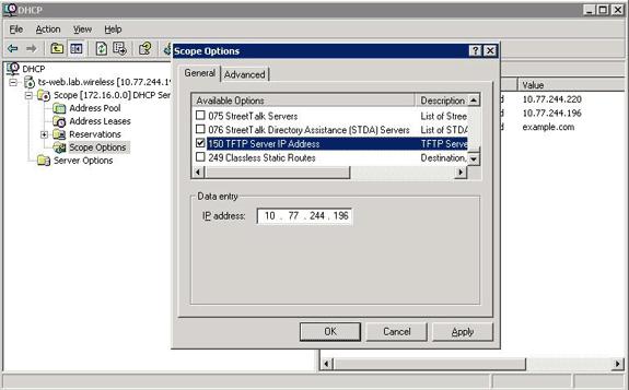 8. Verifique a caixa de verificação de 150 endereços IP do servidor de TFTP. Esta opção permite a opção do endereço IP do servidor de TFTP para este espaço. 9.