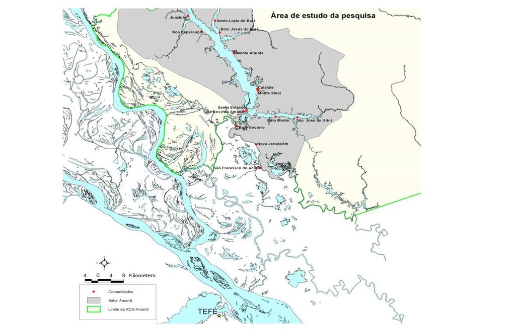 METODOLOGIA A coleta de dados ocorreu em cinco localidades ribeirinhas pertencentes à RDSA, localizadas na área do Lago Amanã. São elas: Taracoá, Bom Jesus do Baré, Boa Esperança, Juazinho e Calafate.