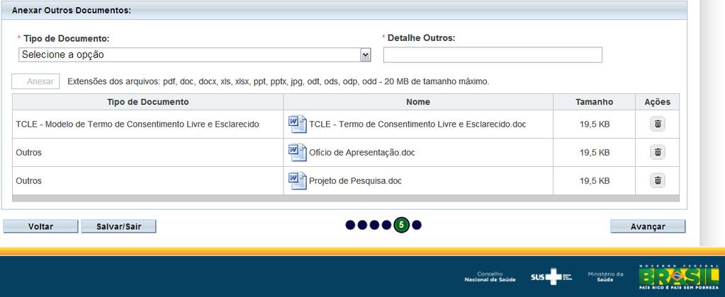 Para anexar o projeto de pesquisa Mesmo tendo sido preenchidos todos os campos com as