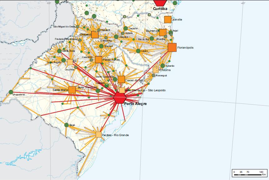 50 de trocas com as cidades de seu entorno. Como destaca o mapa abaixo (figura 3) Pelotas tem um grande universo de consumidores nos municípios vizinhos.