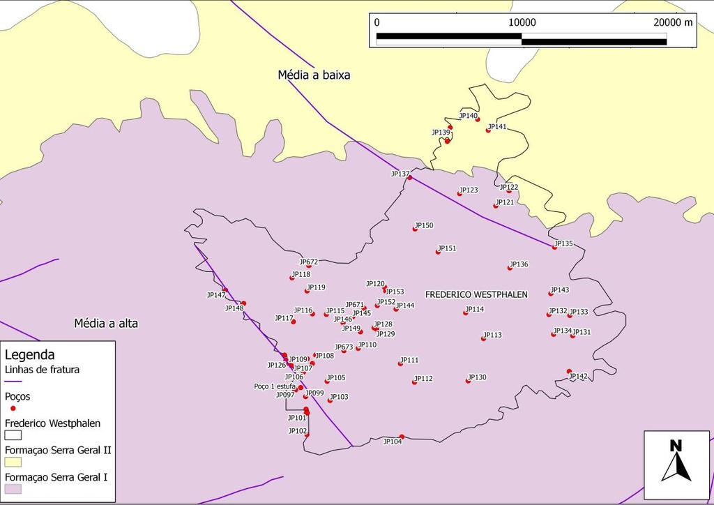 38 Figura 7 Mapa de localização dos poços profundos perfurados no SASG, no município de Frederico Westphalen.