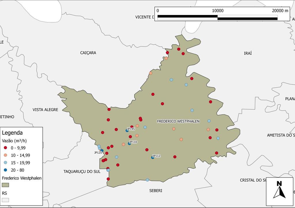 41 Figura 9 Distribuição de vazões dos poços profundos que exploram águas subterrâneas para abastecimento no município de Frederico Westphalen (RS). 3.