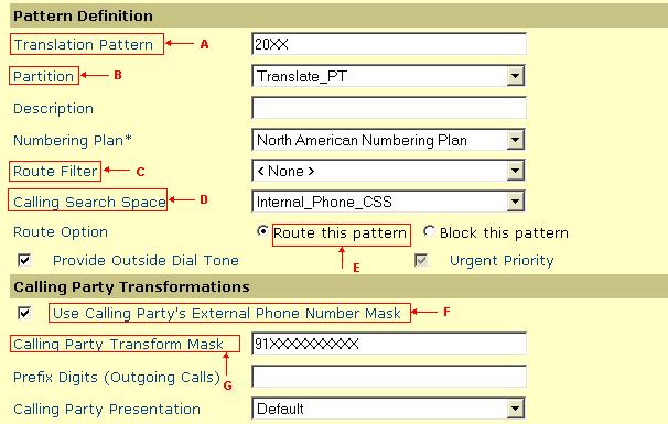 Escolha o <None> da lista de drop-down do filtro da rota (veja o C da seta em figura 2).Escolha Internal_Phones CSS da lista de drop-down do Calling Search Space.