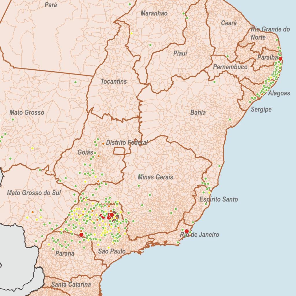 Usinas de cana-de-açúcar e etanol Existem 490 usinas de cana de açúcar e etanol no país.