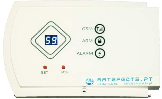 1. Funções e dimensões da central 164mm Frente Relógio/Zona Sinal GSM